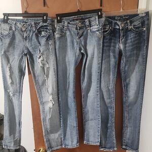 Lot Of 3 Stylish Blue Distressed Women Jeans Size 3